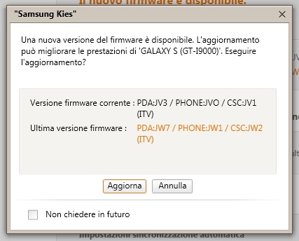 Aggiornamento Samsung Galaxy S con Value Pack I9000XWJW7